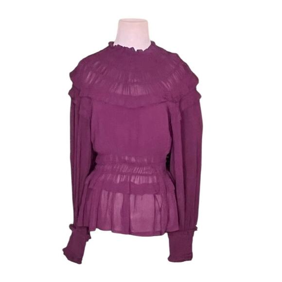 *NWOT Farm Rio Chiffon Ruffled Blouse in Bordeaux - Sz XS - Picture 8 of 11